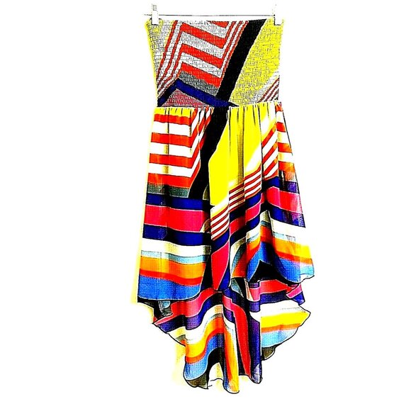 Dots Strapless Sundress M /S? Geometric Asymmetric Hem Smock Top Sexy Party New - Picture 1 of 7